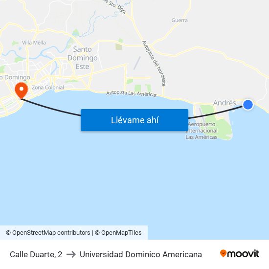 Calle Duarte, 2 to Universidad Dominico Americana map