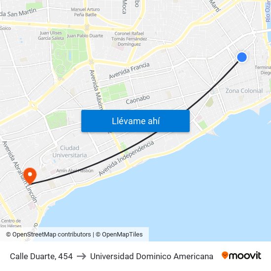 Calle Duarte, 454 to Universidad Dominico Americana map