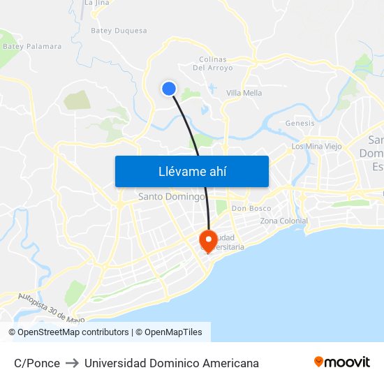 C/Ponce to Universidad Dominico Americana map