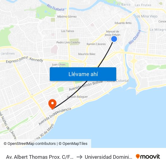Av. Albert Thomas Prox. C/Federico Velasquez to Universidad Dominico Americana map