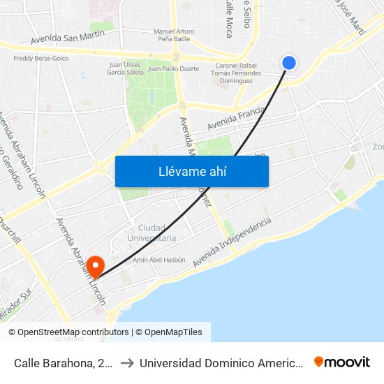 Calle Barahona, 266 to Universidad Dominico Americana map