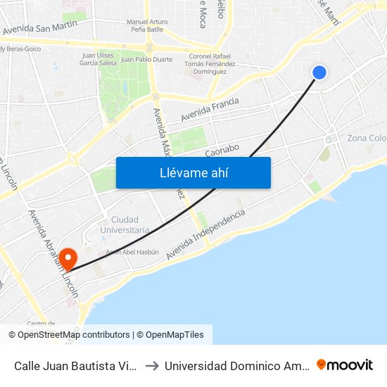 Calle Juan Bautista Vicini, 48 to Universidad Dominico Americana map