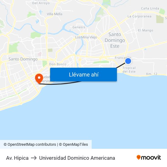 Av. Hipica to Universidad Dominico Americana map