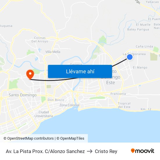 Av. La Pista Prox. C/Alonzo Sanchez to Cristo Rey map