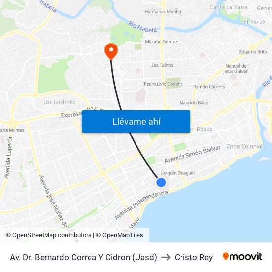 Av. Dr. Bernardo Correa Y Cidron (Uasd) to Cristo Rey map