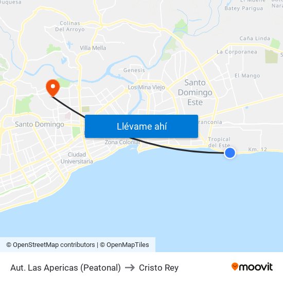 Aut. Las Apericas (Peatonal) to Cristo Rey map