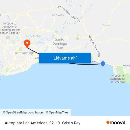 Autopista Las Americas, 22 to Cristo Rey map