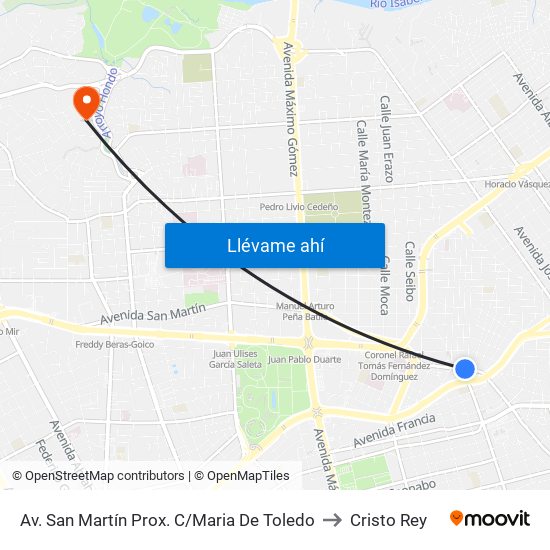 Av. San Martín Prox. C/Maria De Toledo to Cristo Rey map