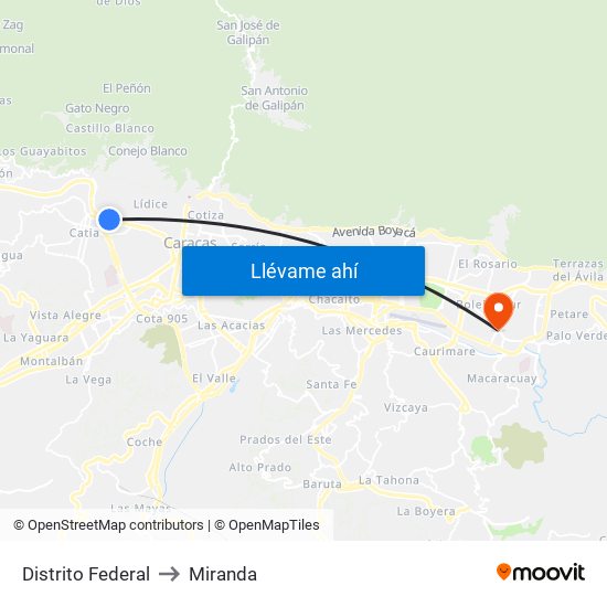Distrito Federal to Miranda map