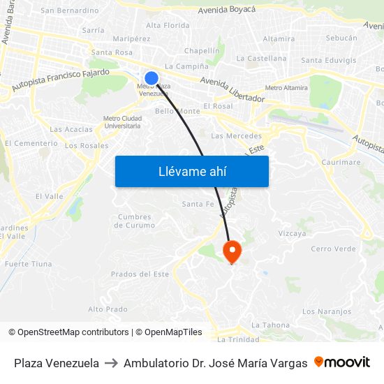 Plaza Venezuela to Ambulatorio Dr. José María Vargas map
