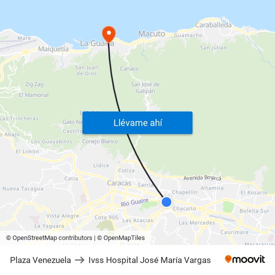 Plaza Venezuela to Ivss Hospital José María Vargas map