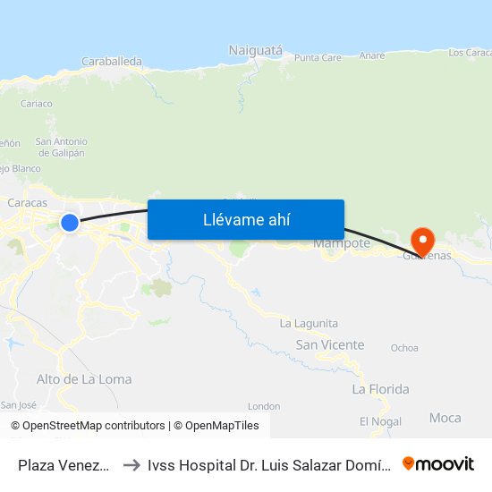 Plaza Venezuela to Ivss Hospital Dr. Luis Salazar Domínguez map