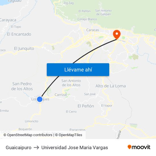 Guaicaipuro to Universidad Jose Maria Vargas map