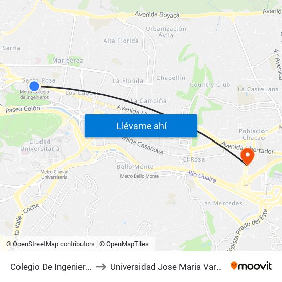 Colegio De Ingenieros to Universidad Jose Maria Vargas map