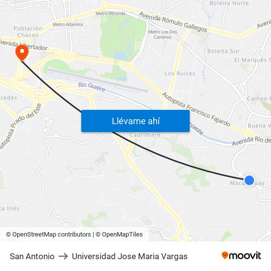 San Antonio to Universidad Jose Maria Vargas map