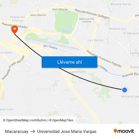 Macaracuay to Universidad Jose Maria Vargas map