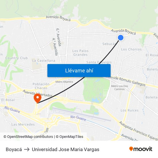 Boyacá to Universidad Jose Maria Vargas map