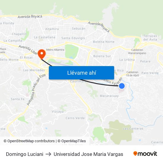 Domingo Luciani to Universidad Jose Maria Vargas map
