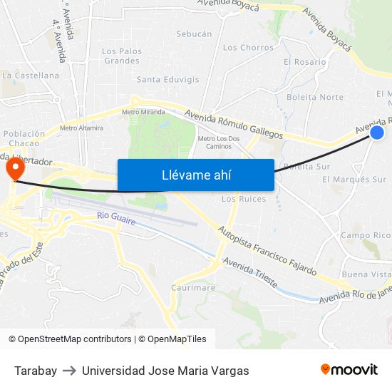 Tarabay to Universidad Jose Maria Vargas map