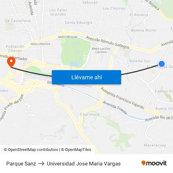 Parque Sanz to Universidad Jose Maria Vargas map