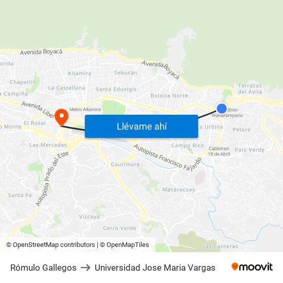 Rómulo Gallegos to Universidad Jose Maria Vargas map