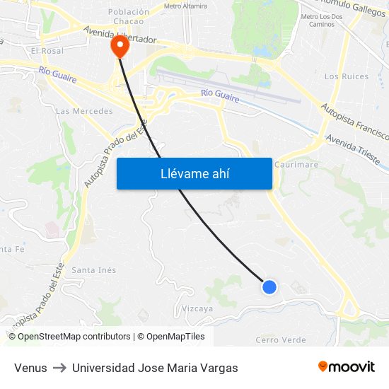 Venus to Universidad Jose Maria Vargas map