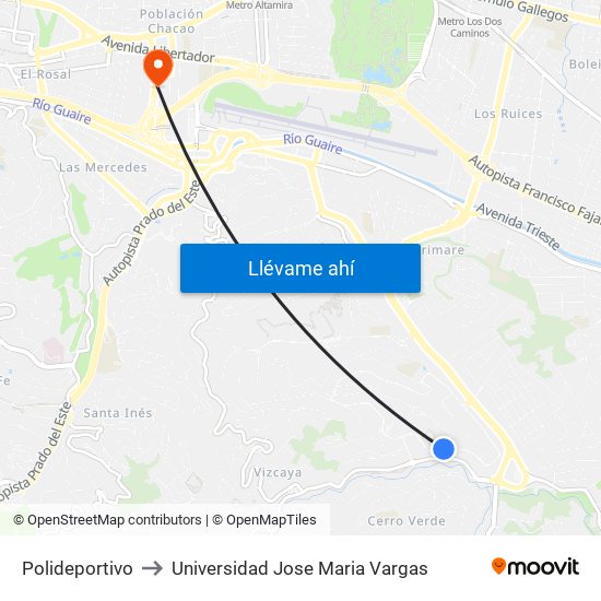 Polideportivo to Universidad Jose Maria Vargas map