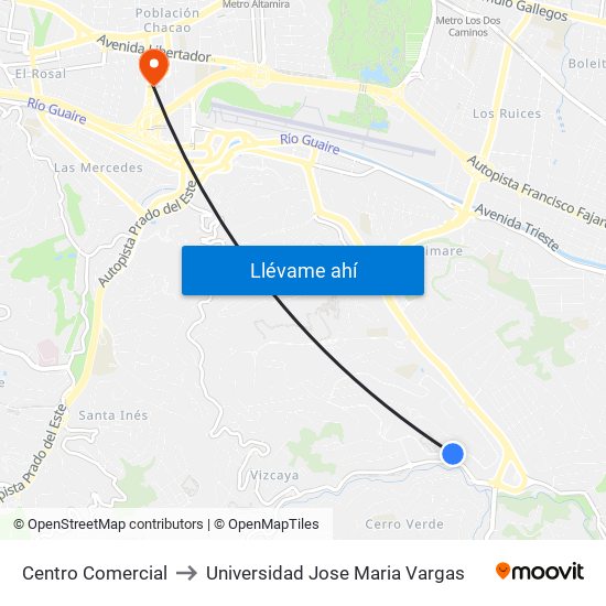 Centro Comercial to Universidad Jose Maria Vargas map