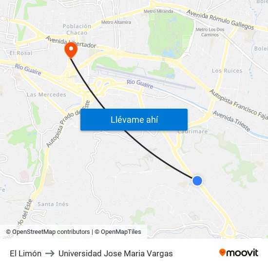 El Limón to Universidad Jose Maria Vargas map