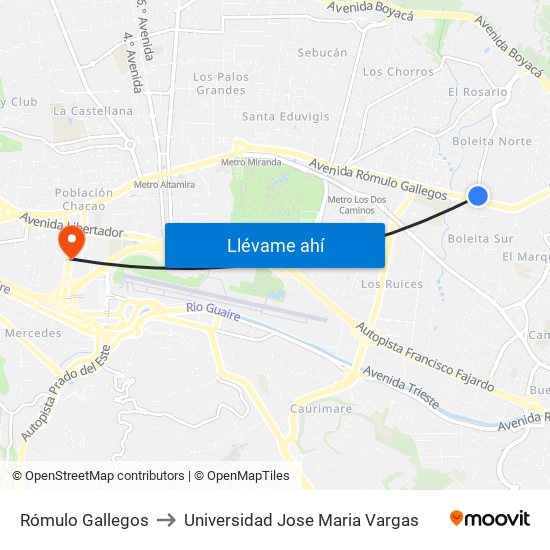 Rómulo Gallegos to Universidad Jose Maria Vargas map