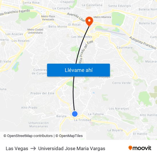Las Vegas to Universidad Jose Maria Vargas map