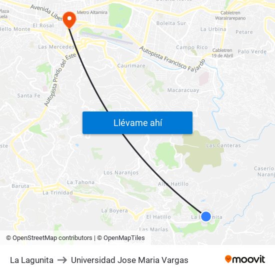 La Lagunita to Universidad Jose Maria Vargas map