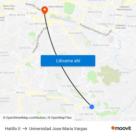 Hatillo II to Universidad Jose Maria Vargas map