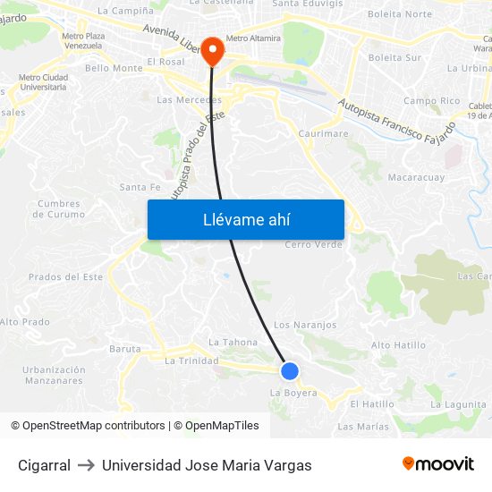 Cigarral to Universidad Jose Maria Vargas map