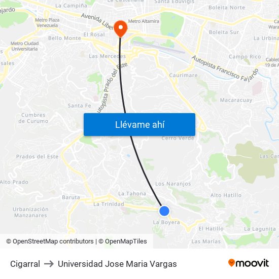 Cigarral to Universidad Jose Maria Vargas map