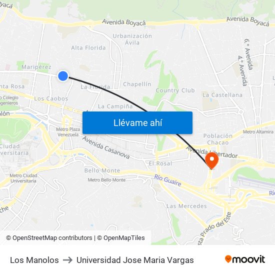 Los Manolos to Universidad Jose Maria Vargas map