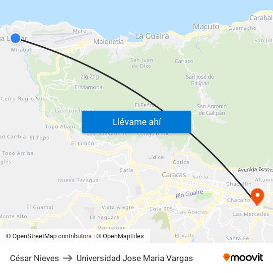 César Nieves to Universidad Jose Maria Vargas map