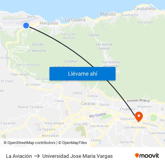 La Aviación to Universidad Jose Maria Vargas map