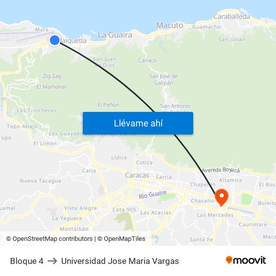 Bloque 4 to Universidad Jose Maria Vargas map