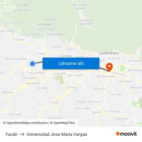 Yurubí to Universidad Jose Maria Vargas map