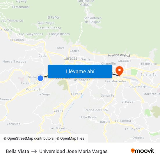 Bella Vista to Universidad Jose Maria Vargas map