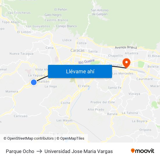 Parque Ocho to Universidad Jose Maria Vargas map