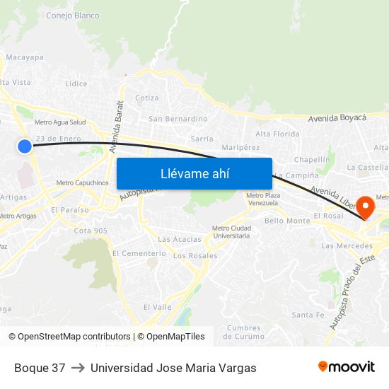 Boque 37 to Universidad Jose Maria Vargas map