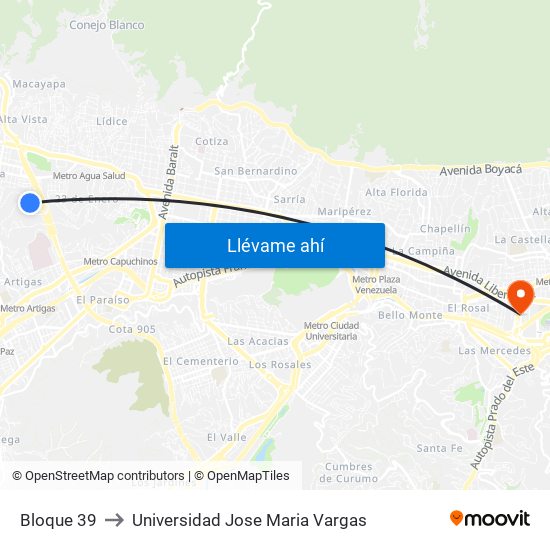 Bloque 39 to Universidad Jose Maria Vargas map