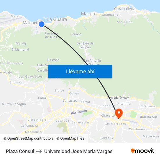 Plaza Cónsul to Universidad Jose Maria Vargas map