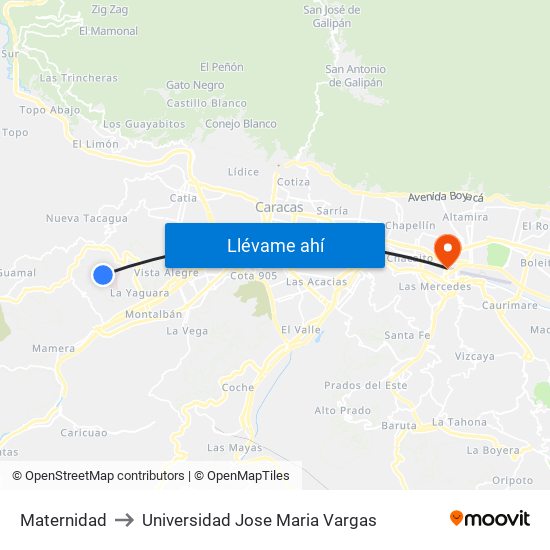 Maternidad to Universidad Jose Maria Vargas map