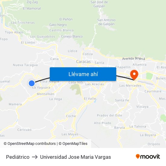 Pediátrico to Universidad Jose Maria Vargas map