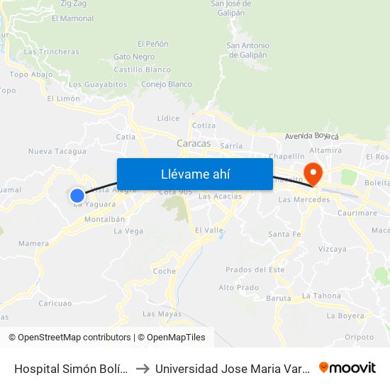 Hospital Simón Bolívar to Universidad Jose Maria Vargas map