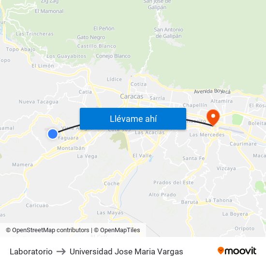Laboratorio to Universidad Jose Maria Vargas map