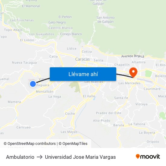 Ambulatorio to Universidad Jose Maria Vargas map